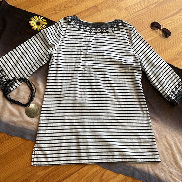 🌺 CALYPSO ST. BARTH; Luxury, Embroidered, Black/White Striped Beach Cover-Up L! - Picture 11 of 12